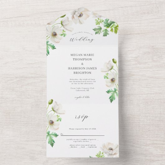 Faire-part de mariage à fleurs d'anémones blanches (À l'intérieur)