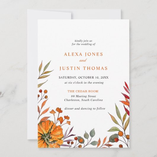 Faire-part de mariage à fleurs d'automne (Devant)