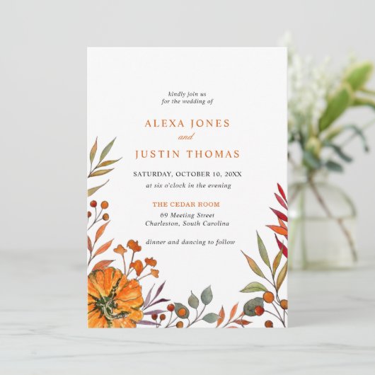 Faire-part de mariage à fleurs d'automne (Debout devant)