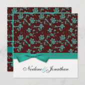 Faire-part de mariage à fleurs de boue turquoise e (Devant / Derrière)