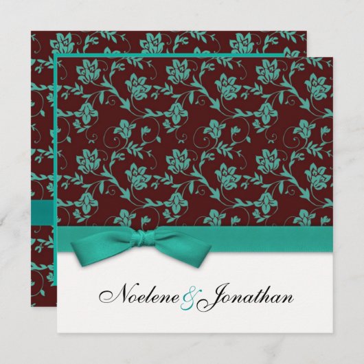 Faire-part de mariage à fleurs de boue turquoise e (Devant / Derrière)