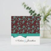 Faire-part de mariage à fleurs de boue turquoise e (Debout devant)