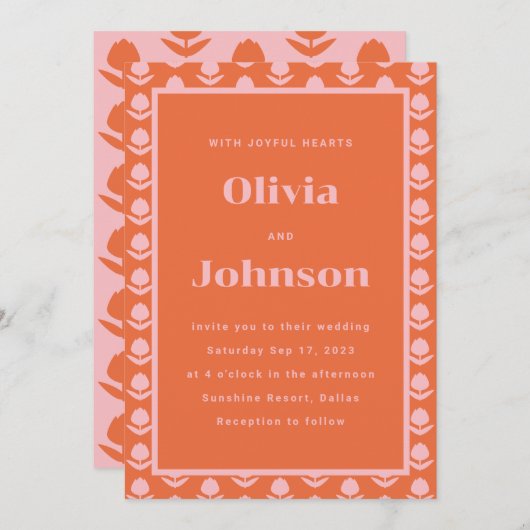 Faire-part de mariage à fleurs de tulipe orange (Devant / Derrière)