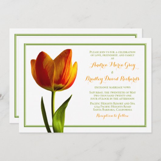 Faire-part de mariage à fleurs de tulipe orange (Devant / Derrière)