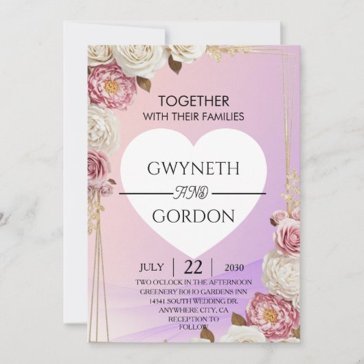 Faire-part de mariage à fleurs dégradées (Devant)
