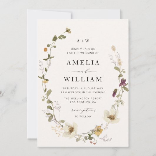 faire-part de mariage à fleurs fleur sauvage rusti (Devant)