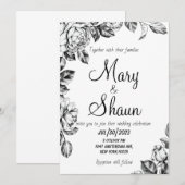 Faire-part de mariage à fleurs noir et blanc (Devant / Derrière)