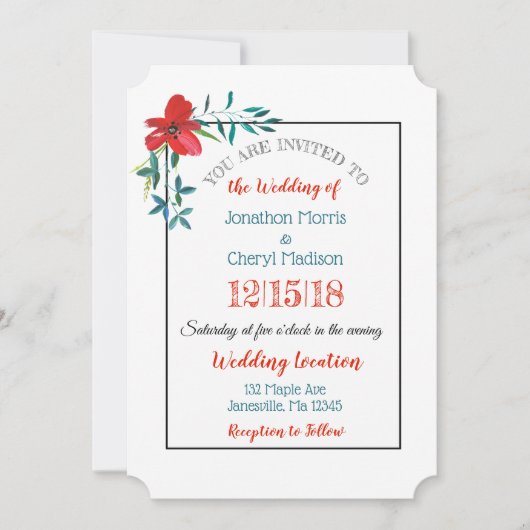 Faire-part de mariage à fleurs peintes à la main r (Devant)