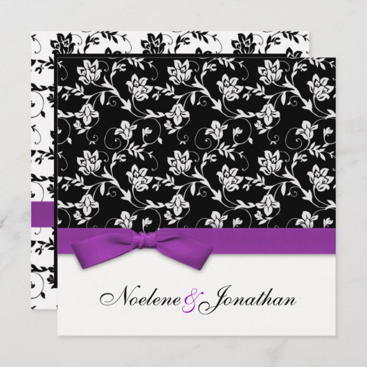 Faire-part de mariage à fleurs pourpre (Devant / Derrière)