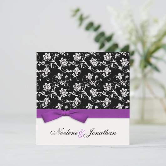 Faire-part de mariage à fleurs pourpre (Debout devant)