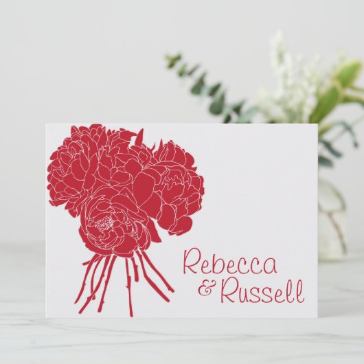 Faire-part de mariage à fleurs Red Peony (Debout devant)