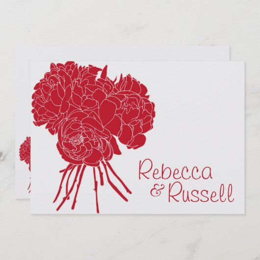Faire-part de mariage à fleurs Red Peony (Devant / Derrière)