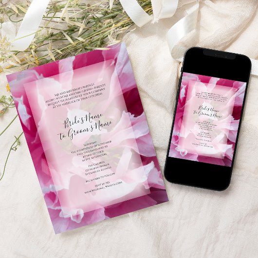 Faire-part de mariage à fleurs rose