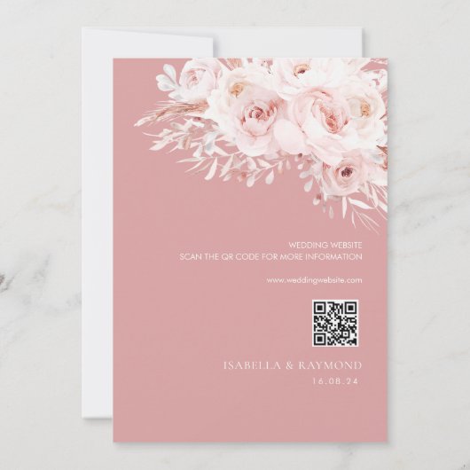 faire-part de mariage à fleurs rose à la mode et p (Dos)