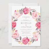 Faire-part de mariage à fleurs rose Aquarelle (Devant)