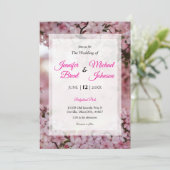 Faire-part de mariage à fleurs roses (Debout devant)