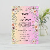 Faire-part de mariage à fleurs roses (Debout devant)