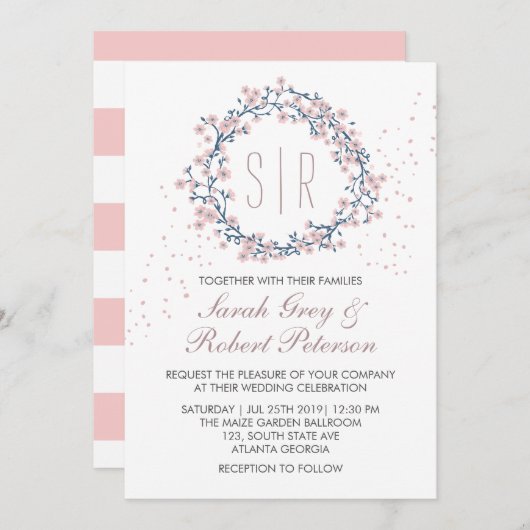 Faire-part de mariage à fleurs roses blanches (Devant / Derrière)