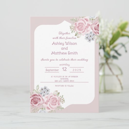 Faire-part de mariage à fleurs Roses de cannelle (Debout devant)