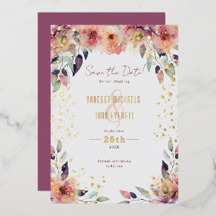 Faire-part de mariage à fleurs roses en cascade