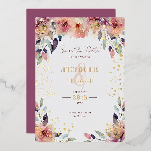 Faire-part de mariage à fleurs roses en cascade (Recto/Verso)