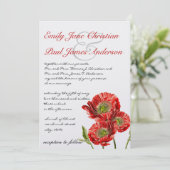 Faire-part de mariage à fleurs rouge (Debout devant)