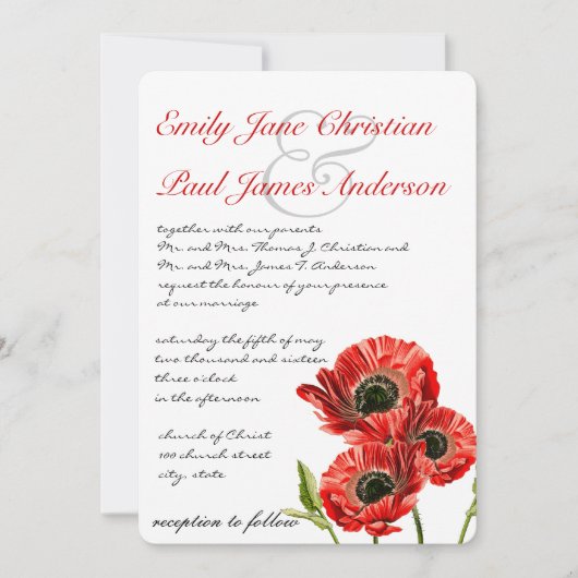 Faire-part de mariage à fleurs rouge (Devant)