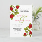 Faire-part de mariage à fleurs rouge (Debout devant)