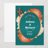Faire-part de mariage à fleurs rouges vertes (Devant / Derrière)