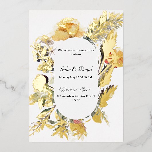 Faire-Part de Mariage à Fleurs Sauvages avec Feuil (Recto)