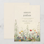 Faire-part de mariage à fleurs sauvages crème bohè (Devant / Derrière)