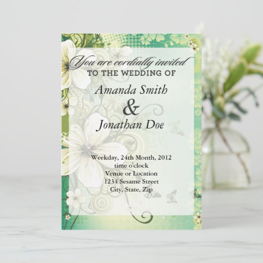 Faire-part de mariage à fleurs tropicales (Debout devant)