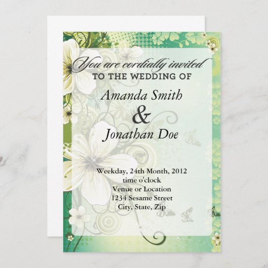 Faire-part de mariage à fleurs tropicales (Devant / Derrière)