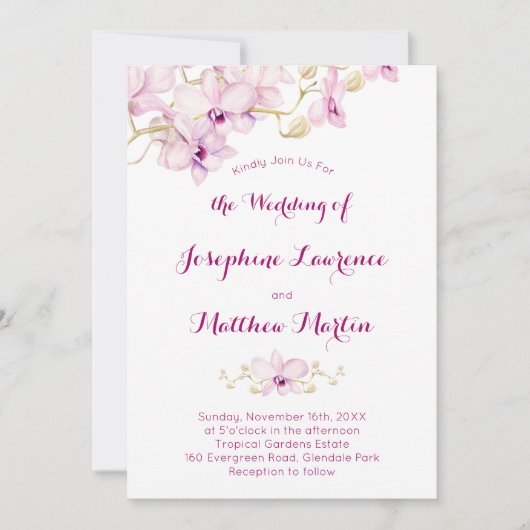 Faire-part de mariage à fleurs tropicales violette (Devant)