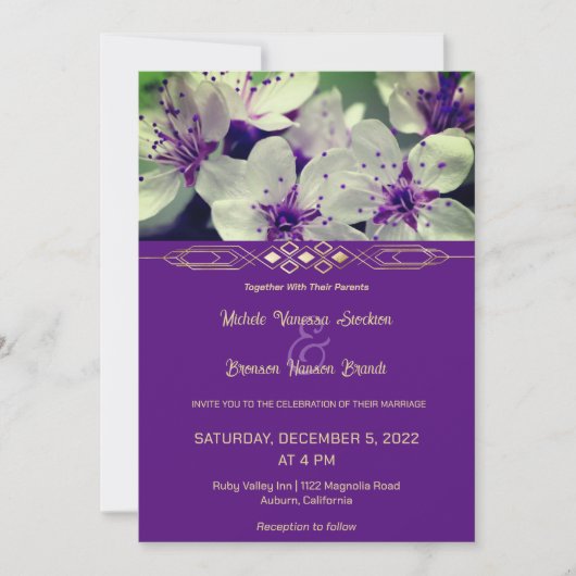 Faire-part de mariage à fleurs violettes (Devant)