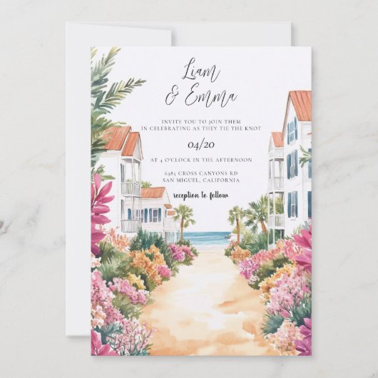 Faire-part de mariage à Floride aquarelle  (Devant)