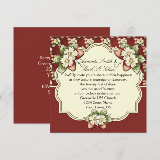 Faire-part de mariage à fraise (Devant / Derrière)