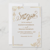 Faire-part de mariage à graver Fleurs dorées (Devant)