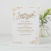 Faire-part de mariage à graver Fleurs dorées (Debout devant)