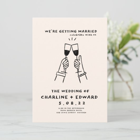 Faire-part de mariage à griffes à main fantaisie (Debout devant)