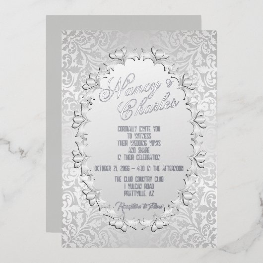 Faire-part de mariage à huile d'argent frileuse et (Recto/Verso)