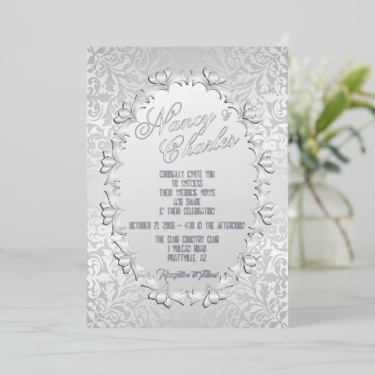 Faire-part de mariage à huile d'argent frileuse et (Debout devant)