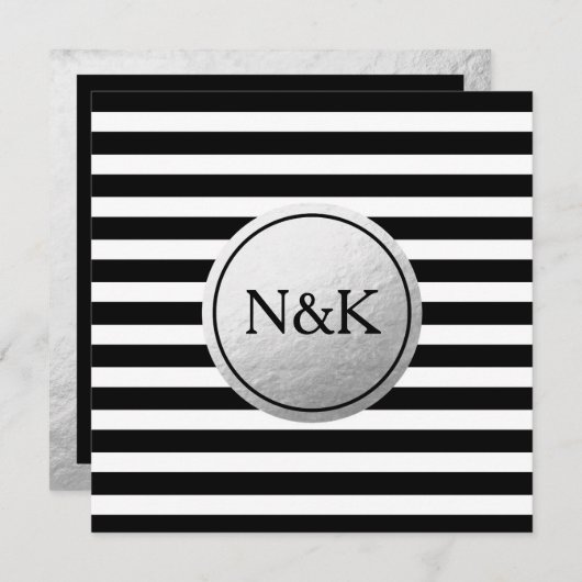 Faire-part de mariage à huile d'argent rayé noir b (Devant / Derrière)
