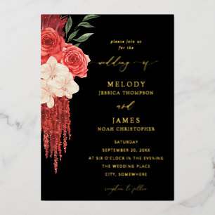 Faire-part de mariage à huile de fleurs rouges - N