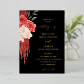 Faire-part de mariage à huile de fleurs rouges - N (Debout devant)