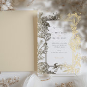 Faire-part de mariage à huile d'or gravée de fleur