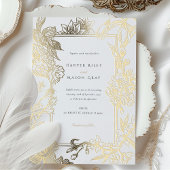 Faire-part de mariage à huile d'or gravée de fleur