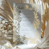 Faire-part de mariage à huile d'or gravée de fleur