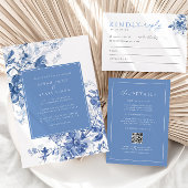 Faire-part de mariage à huile Florale Toile Bleu F