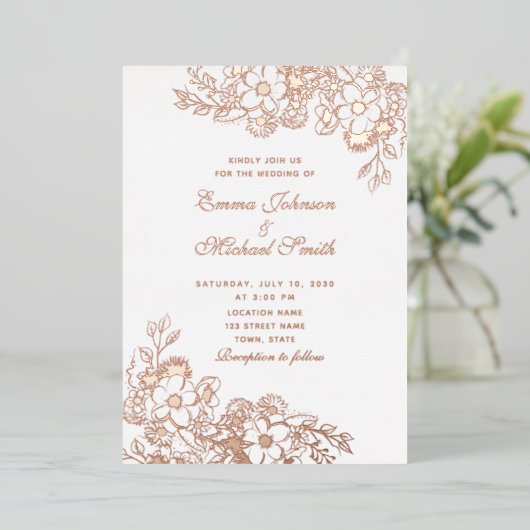 Faire-part de mariage à huile rose or (Debout devant)